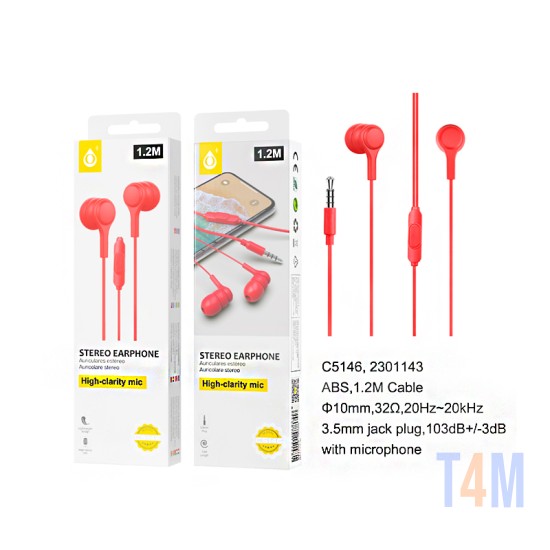 ONEPLUS EARPHONES C5146 RJ WITH MICROPHONE 1.2M RED